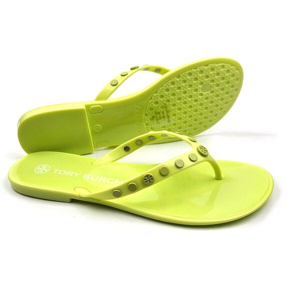 Tory Burch Studded Jelly Flip Flops Thong Sandals Lime Sherbet - Picture 5 of 8